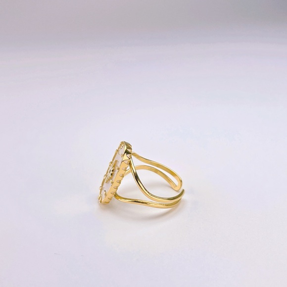 NEW Gold White Quartz Bohemian Design Adjustable Gold Plated Ring - Picture 2 of 6